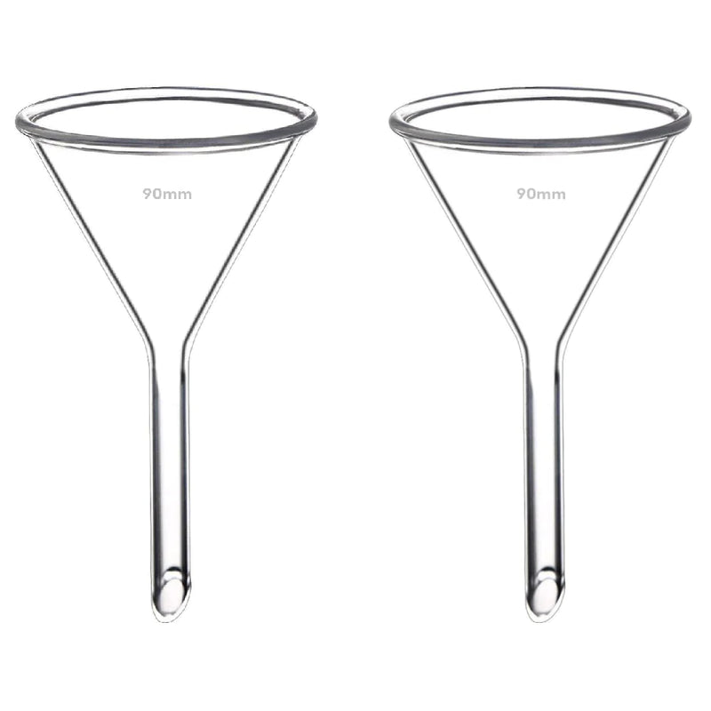 Pack of 2 Heavy-Duty Borosilicate 3.3 Glass Funnels - 90mm Outer Diameter