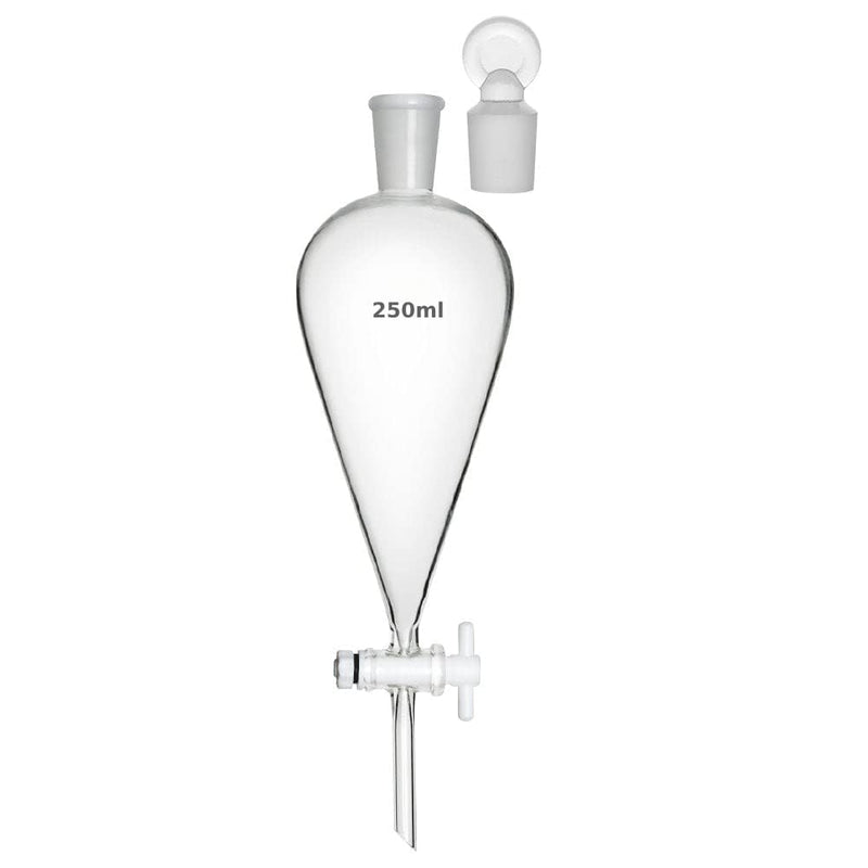 250ml Capacity Glass Conical Separatory Funnel with ground glass stopper and stopcock