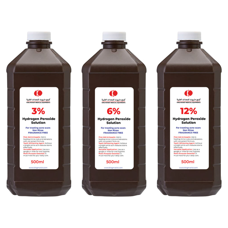 Hydrogen Peroxide Solutions: 3%, 6%, 12%, and 30% Variants | For Acne Scar Treatment, Disinfection, and Cleaning Needs