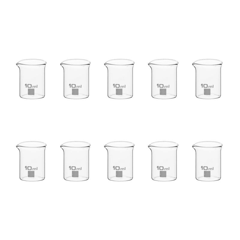 Set of 10 Low Form Thick Borosilicate Glass Beaker 10ml