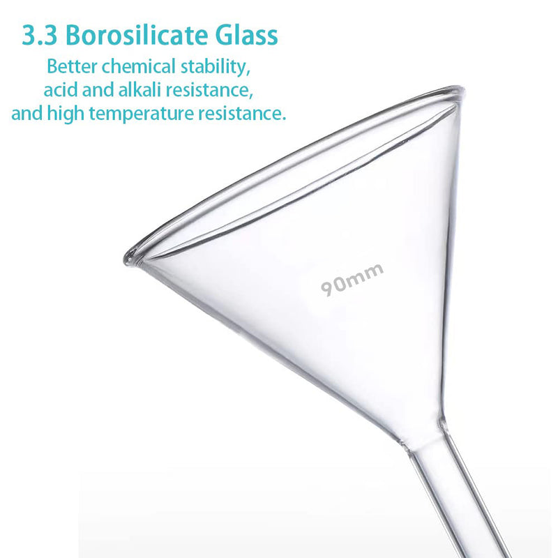 Pack of 2 Heavy-Duty Borosilicate 3.3 Glass Funnels - 90mm Outer Diameter