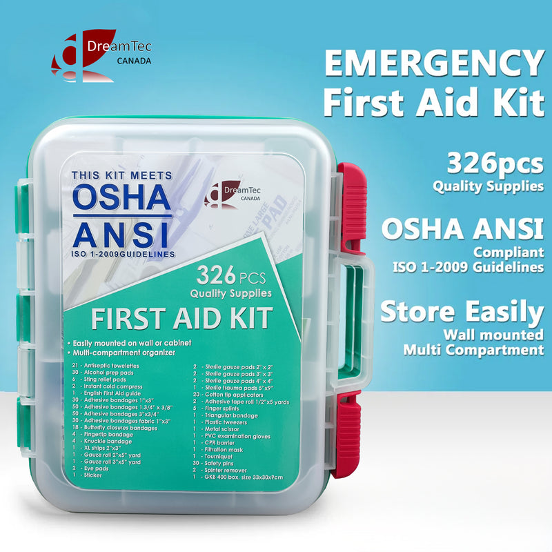 First Aid Kit 326 pcs | Quality Medical Supplies | Wall or Cabinet Mountable