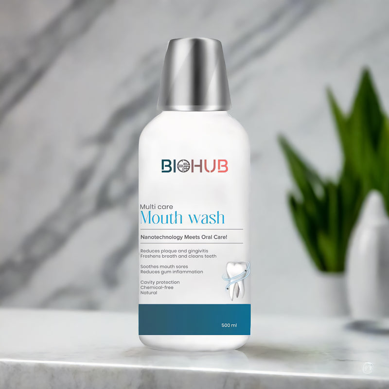 BIOHUB Mouth Wash | 500ML | Multi-Care with Nano Technology | 100% Natural, Plant-Based and Biodegradable Ingredients | Ideal for Oral Health