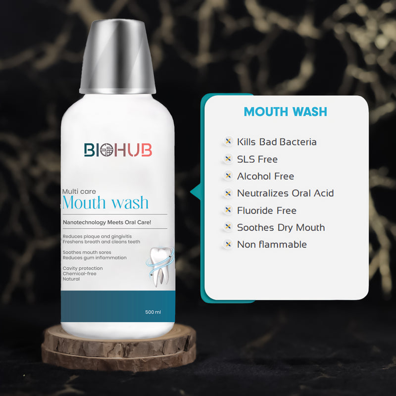 BIOHUB Mouth Wash | 500ML | Multi-Care with Nano Technology | 100% Natural, Plant-Based and Biodegradable Ingredients | Ideal for Oral Health