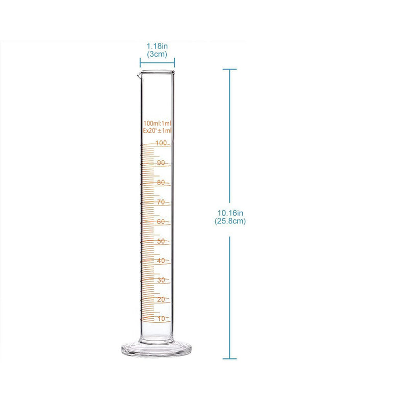Pack of 2 | Graduated Glass Cylinder | 100ml Capacity