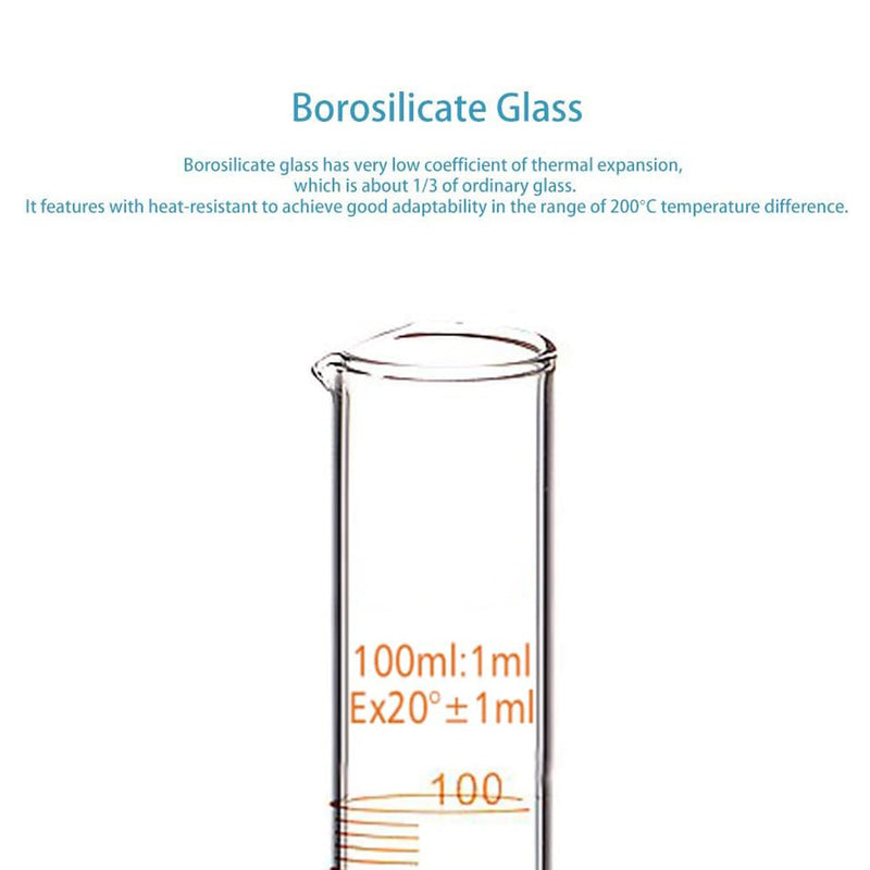 Pack of 2 | Graduated Glass Cylinder | 100ml Capacity