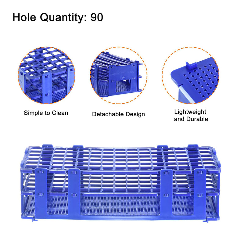 Plastic Test Tube Rack Holder | Color Blue | 90 Holes, 3 Layers