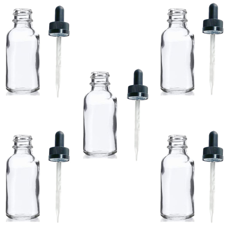 Set of 5 Transparent 30ml Glass Bottle with Calibrated Dropper