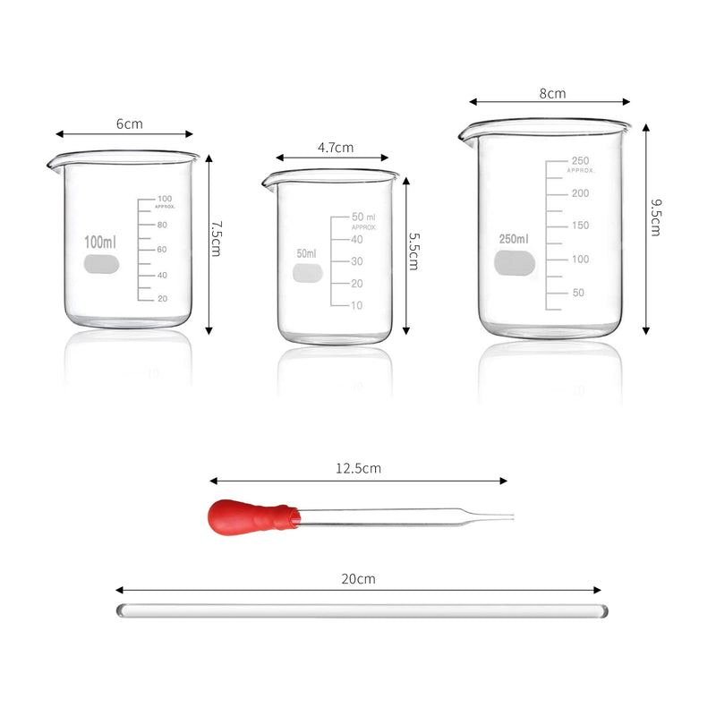 3 Pcs | Graduated Glass Beaker Set | 50ml, 100ml, 250ml