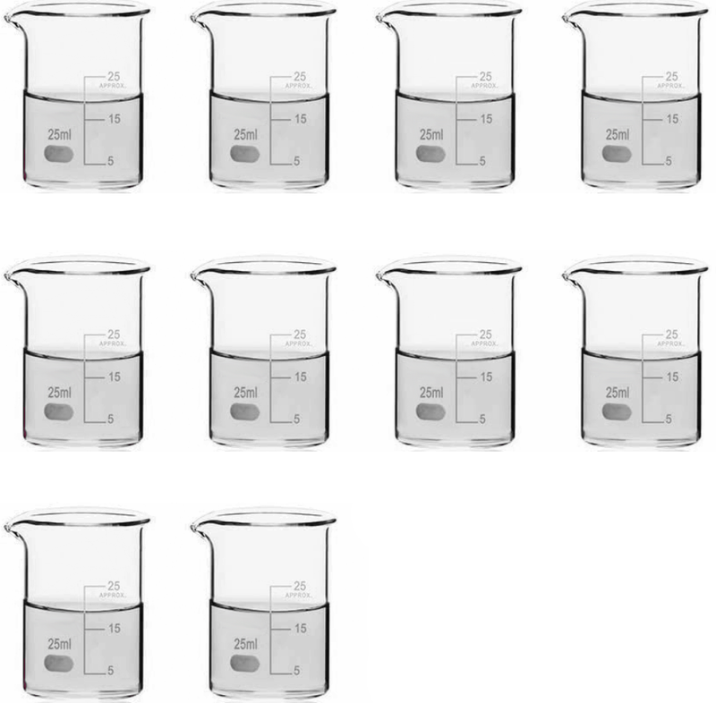 Set of 10 Low Form Thick Borosilicate Glass Beaker 10ml