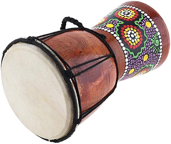 9-inch Traditional African Drum Hand Carved Solid Wood Goat Skin