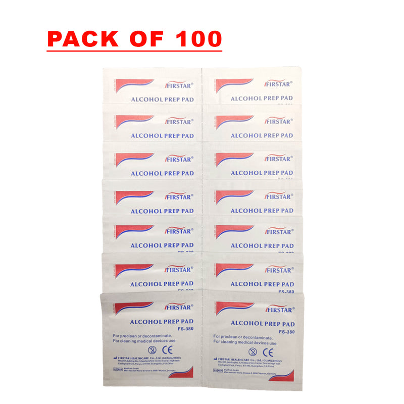 Pack of 100 Alcohol Prep Pads - Sterile Wipes