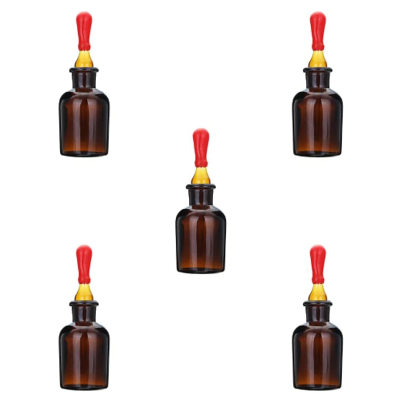 Set of 5 Brown Amber Glass Dropper