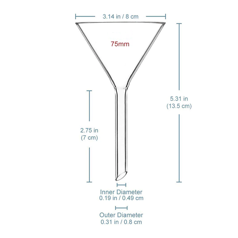 5pcs Heavy-Duty Borosilicate 3.3 Glass Funnels | 75mm Outer Diameter