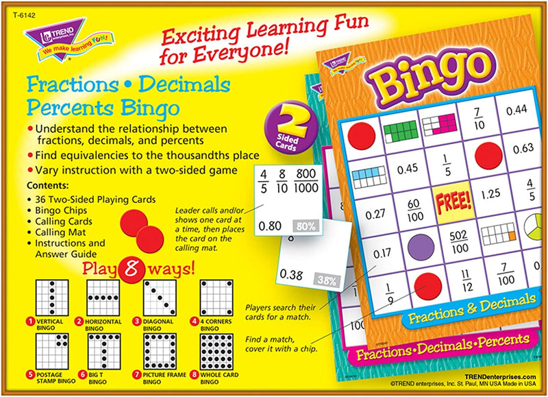 Fractions, Decimals, & Percents Bingo Game