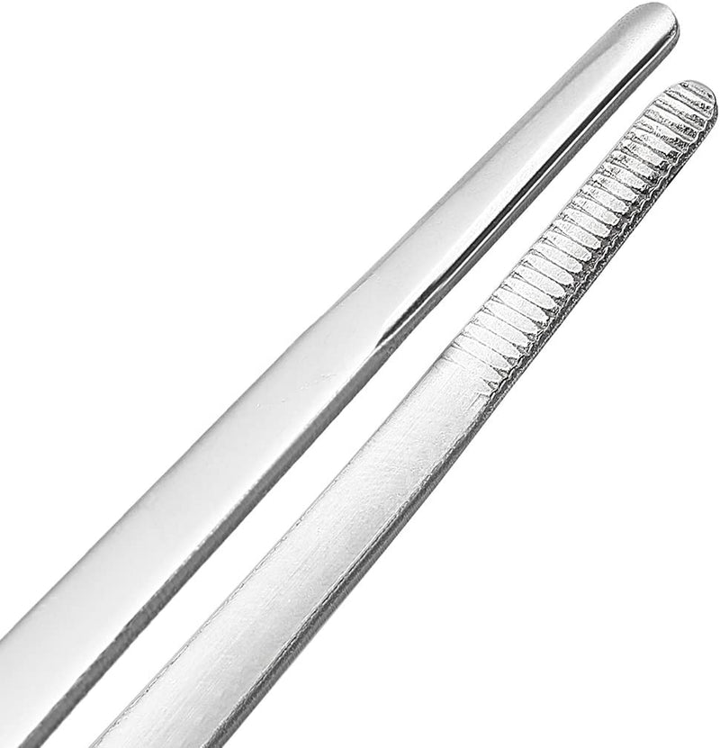 2 Pcs 10-Inch Stainless Steel Laboratory Grade Straight Blunt Tweezers with Serrated Tip