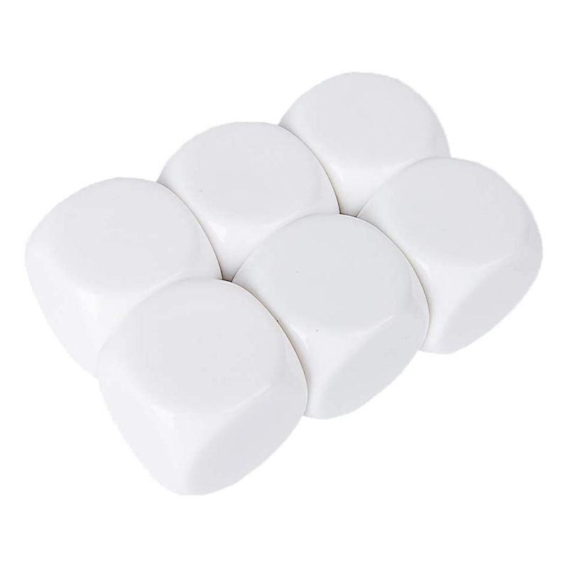 Set of 6 Blank Dice Re-Writeable White Cubes Rounded Edges
