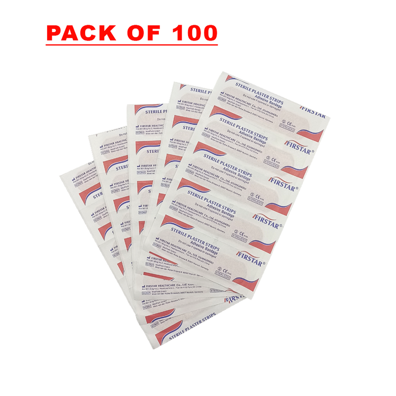 Pack of 100 Adhesive Bandages - Sterile Plaster Strips