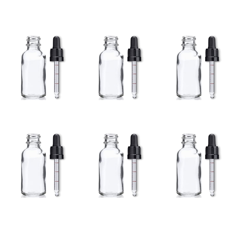 Set of 5 Transparent 50ml Glass Bottle with Graduated Calibrated Dropper
