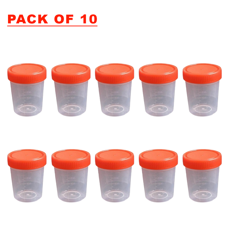 Pack of 10 Urine Containers with Screw Caps