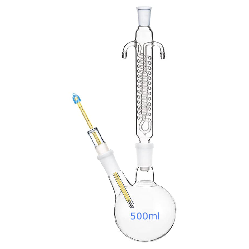 REFLUX Apparatus + Reflux Condenser + 500ml Round Bottom Flask + Thermometer Adaptor + Glass Mercury Thermometer